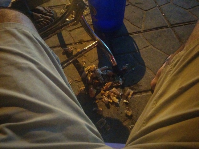 Those are my legs.  And that is my rubbish from dinner.  Tasty bugs.